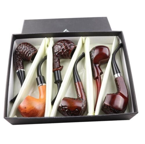 Vintage Style Wooden Effect Bent Tobacco Pipe - ABS Material Smoking Pipe