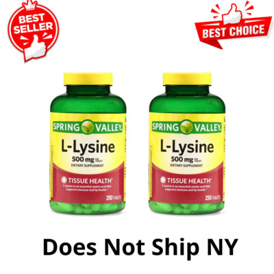 Spring Valley L-Lysine 500MG Dietary Supplement - 250 Count, Gluten Free, 2 Pack