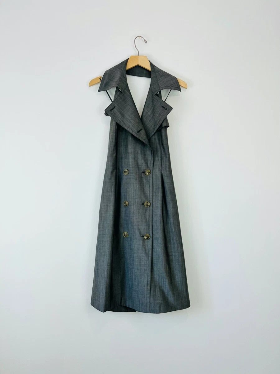 Max Mara Dress 10 UK Grey Wool Blend Tailored Open Back Halter