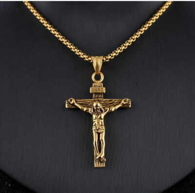 Gold Jesus Christ Necklace Religious 