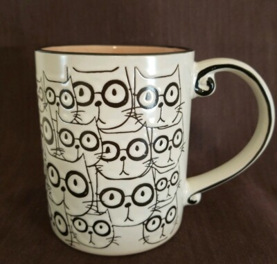 Spectrum Cat w/Glasses Repeat Faces Stoneware Coffee Mug Cup 16oz,Great Gift New