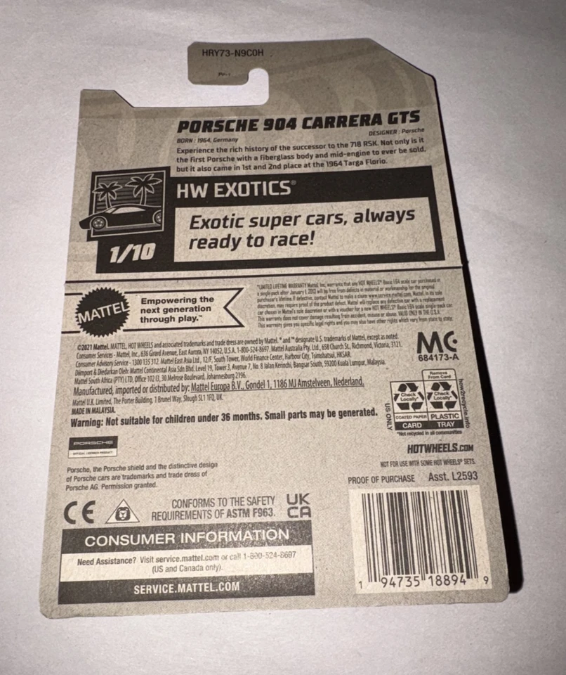Hot Wheels 2024 HW Exotics #1/10 Porsche 904 Carrera GTS Silver #158/250 - Image 2 of 2