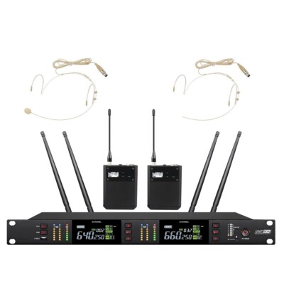 UHF Wireless Stage Performance Headset Microphone System Metal Bodypack Headset
