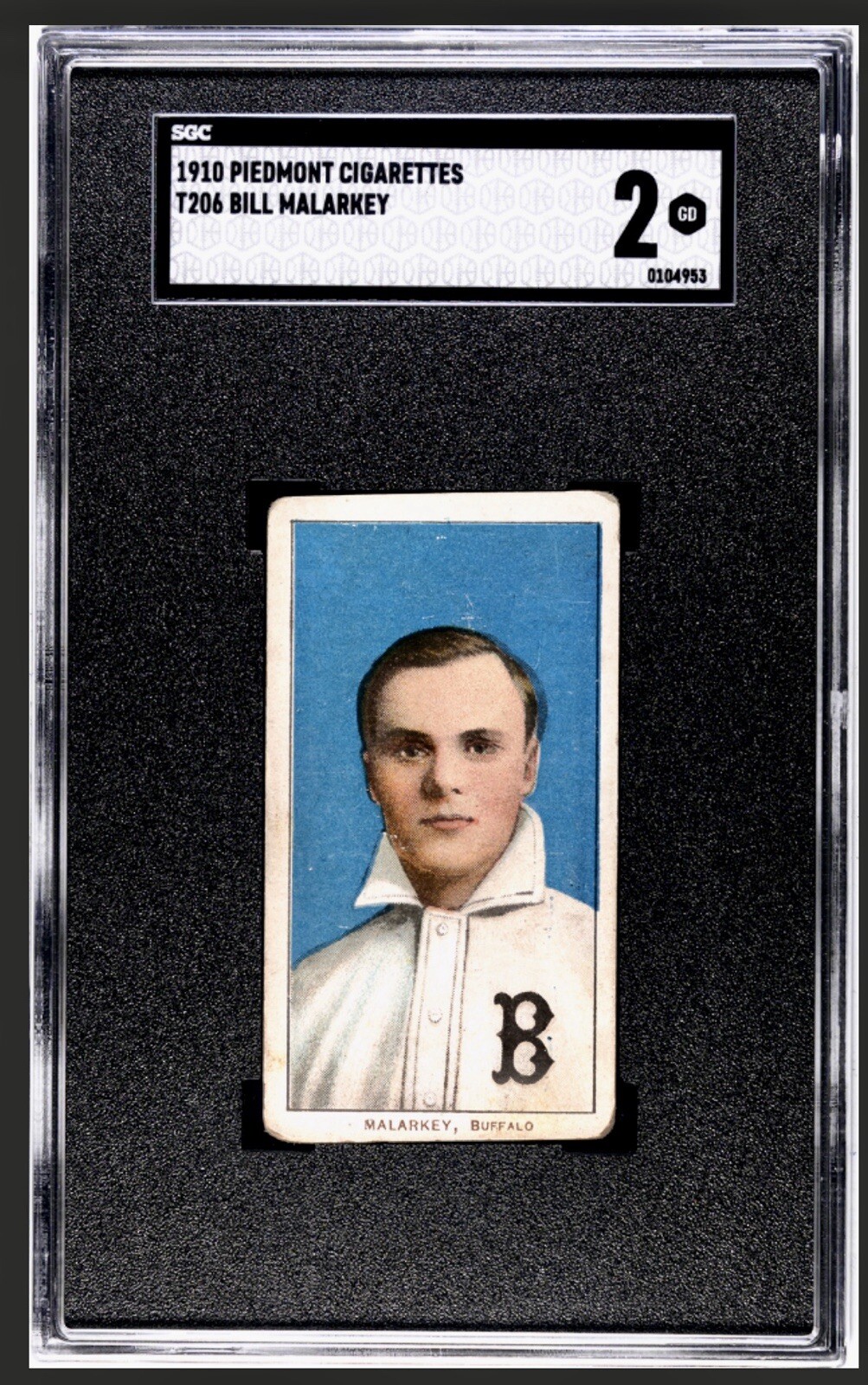 1910  T206 Bill Malarkey Piedmont 350 SGC 2 GOOD Baseball Buffalo Bisons