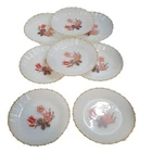 Termocrisa Glass Plates Vintage Tulip Milk Glass Mexico Set of 8 Gold Trim 7"