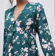 Asos Floral Button Front V Neck Cottagecore Boho Maxi Dress Size 8 Hunter Green