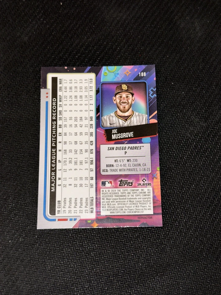2024 Topps Cosmic Chrome Joe Musgrove Lot (2) #188 Padres Base+Refractor - Image 3 of 4