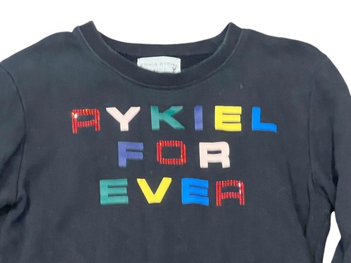 SONIA RYKIEL FELPA GIROCOLLO BAMBINA NERA ARCOBALENO LOGO STRASS COTONE 12 - Foto 4 di 7