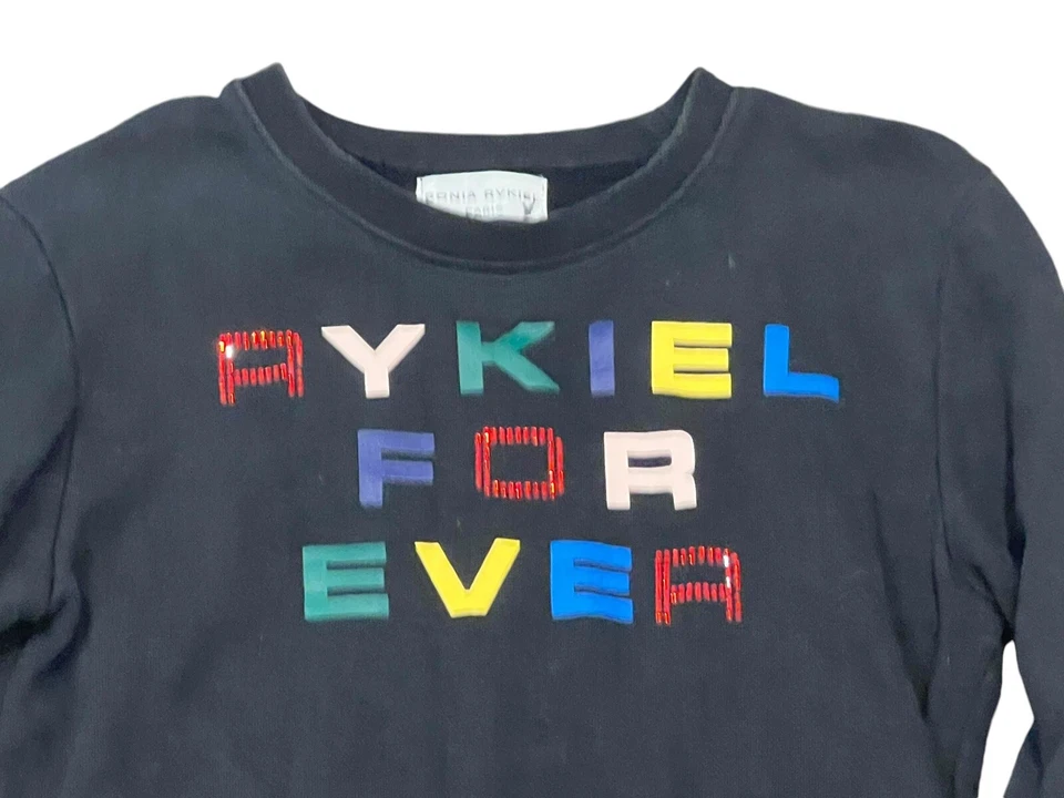 Sudadera Sonia Rykiel Niñas Negra Arco Iris Estrás Logo Algodón Cuello Redondo Foto 4 de 4