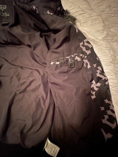Fox Racing Girls Medium Puffer Jacket Full Zip Faux Hooded Gray Women Size Med. - Picture 11 of 12