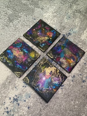 Cosmic Acrylic Pour Coasters - 4 piece Set