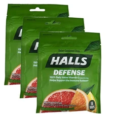 3 HALLS RELIEF Cough Drops Citrus Flavor Menthol Cough Suppressant  14 Each