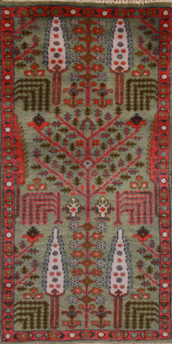 Bohemian Oushak Indyjski dywan bieżnik ręcznie tkany zielony 2x6 stóp - Zdjęcie 1 z 17