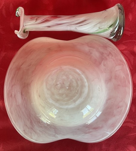Opalisierende 9" gefaltete Schale & gekräuselte 7" Vase Vintage Glas - Bild 2 von 6