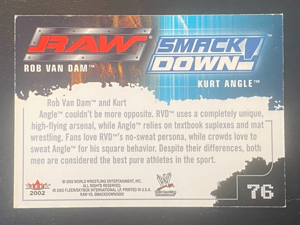 Rob Van Dam vs Kurt Angle 2002 Fleer WWE Raw vs Smackdown #76 - Image 2 of 2
