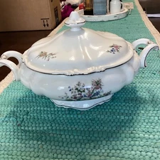 Crown Bavaria Germany Bouquet Footed Covered Dish- Floral  W/Silver Trim