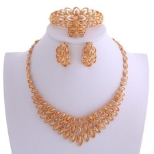 New Gold Plated Tone Metal Necklace Bracelet Earring Set LBT182-GLD