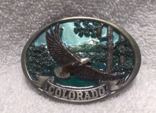 1986 Colorado American Bald Eagle Mountains 3-D C J Buckle Multi-Color 1986 VTG