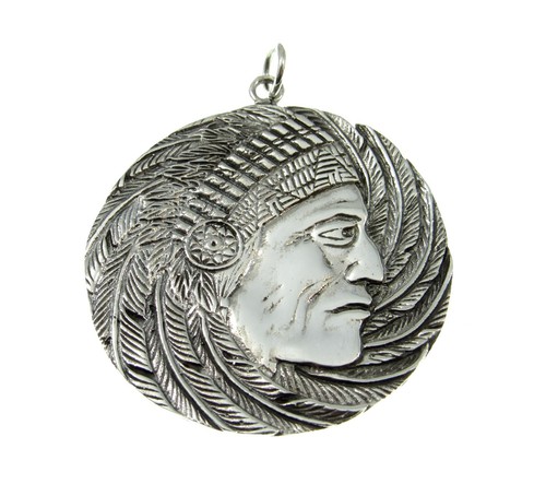 Handcrafted Solid 925 Sterling Silver Giant Indian Chief Headdress Large Pendant