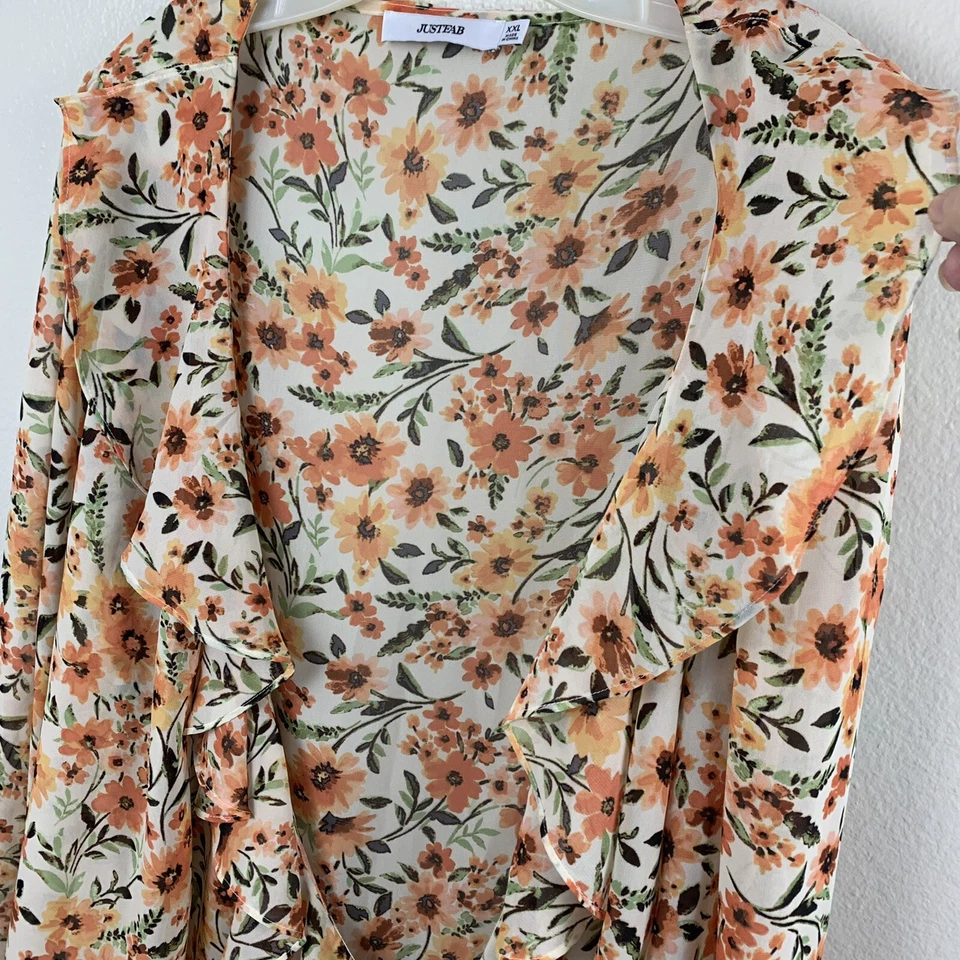JUSTFAB Multicolor Volantes Cuello Corbata Floral Poliéster Mujer Top Talla XXL Foto 3 de 4