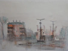 Impressionist contemporary 2005 cityscape oil painting signed