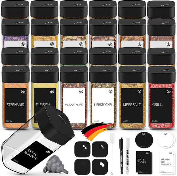 Miorkly GewüRzgläSer Eckig - 24Er Set Mit Schwarz Edelstahl Drehdeckel, 120ML Ge-image