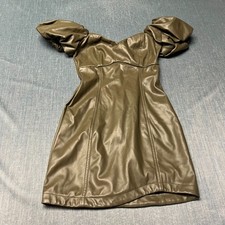 Francescas Women's Mini Dress Size S Olive Green Puff Sleeve Sweetheart Neckline