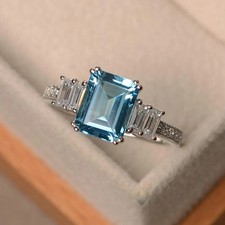 Real Blue Topaz London Blue Topaz Engagement Ring Sterling Silver emerald Cut