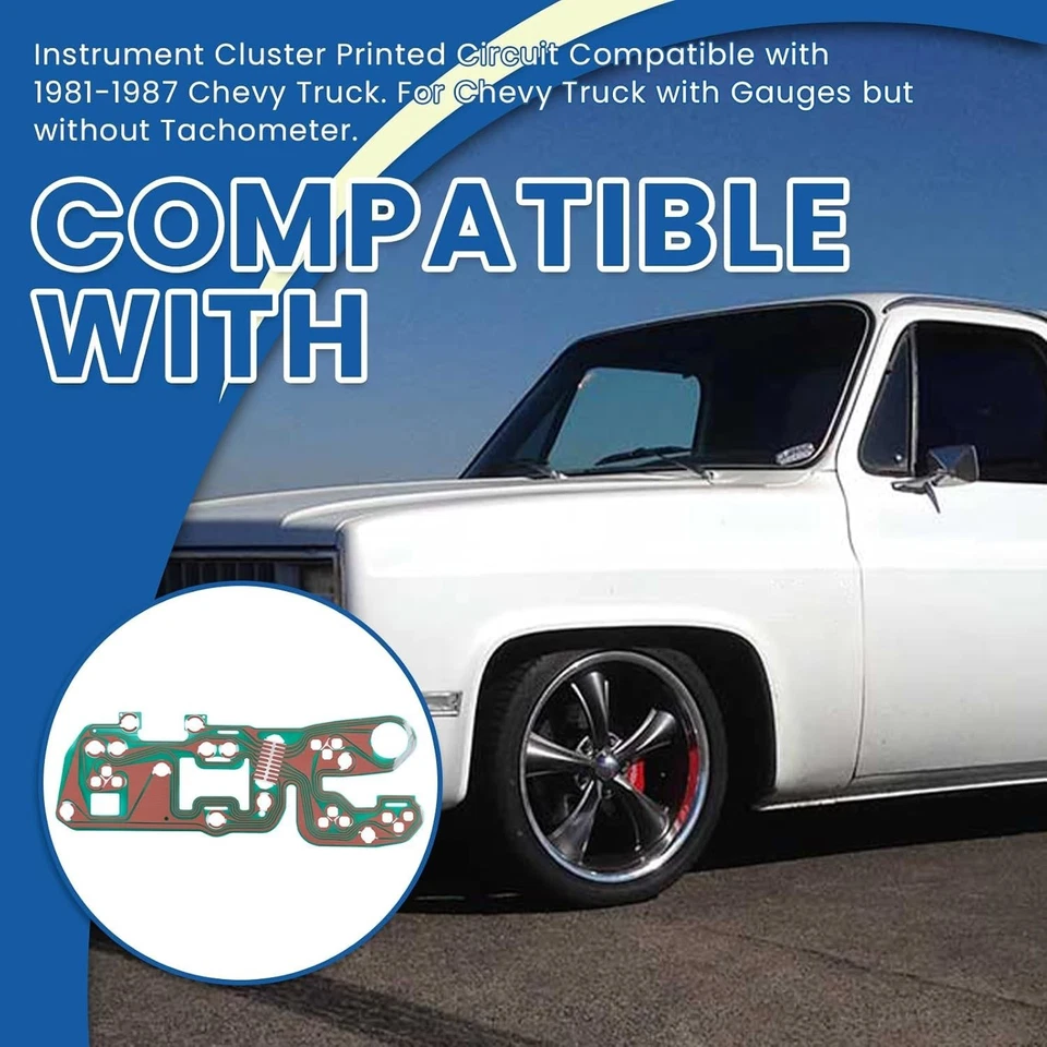 Cuadro de instrumentos circuito impreso para camioneta Chevy 1981-87 con medidores sin tacómetro Foto 2 de 4