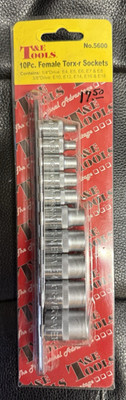 T & E Tools, E Torx, female torx, 10pc, 1/4 and 3/8 dr, no.5600, e4-e18, NEW.