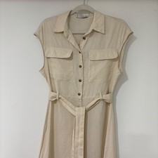 Mango MNG Women 4 Linen Midi Shirt Dress Belted Button Coastal Grandma Safari