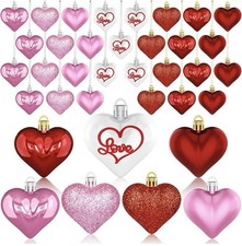 36 Pcs Heart Shaped Baubles Red Pink White Hanging Decorations Valentine's Day