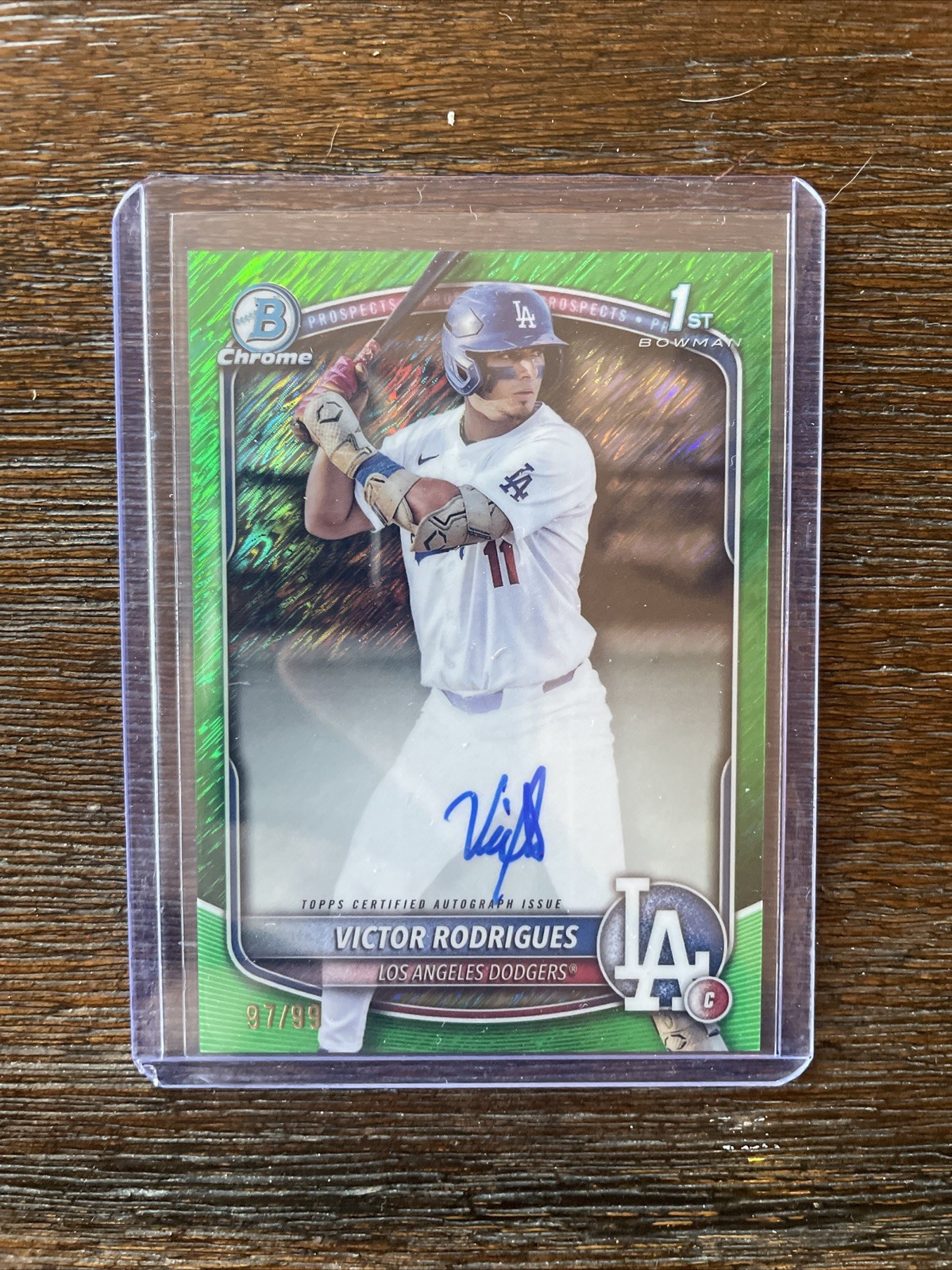 2025 Topps Bowman Chrome Victor Rodrigues 1st Bowman Green Dodgers  /99 Auto SP