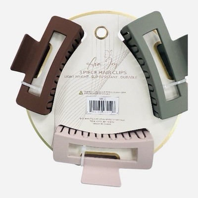 Ava Joy Hair Claw Clips Slip Resistant Durable 3 Piece Brown Green Pink