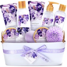 BODY EARTH Lavender Spa Gift Baskets for Women 11 Piece Set, Purple