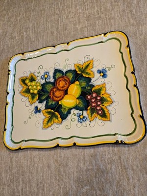 Artistica Majolica Frutta Barocco Hand Painter Scalloped Large Rectangular Tray