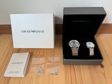 Emporio Armani AR9008 coppia orologi quarzo argento oro rosa con scatola ottimo