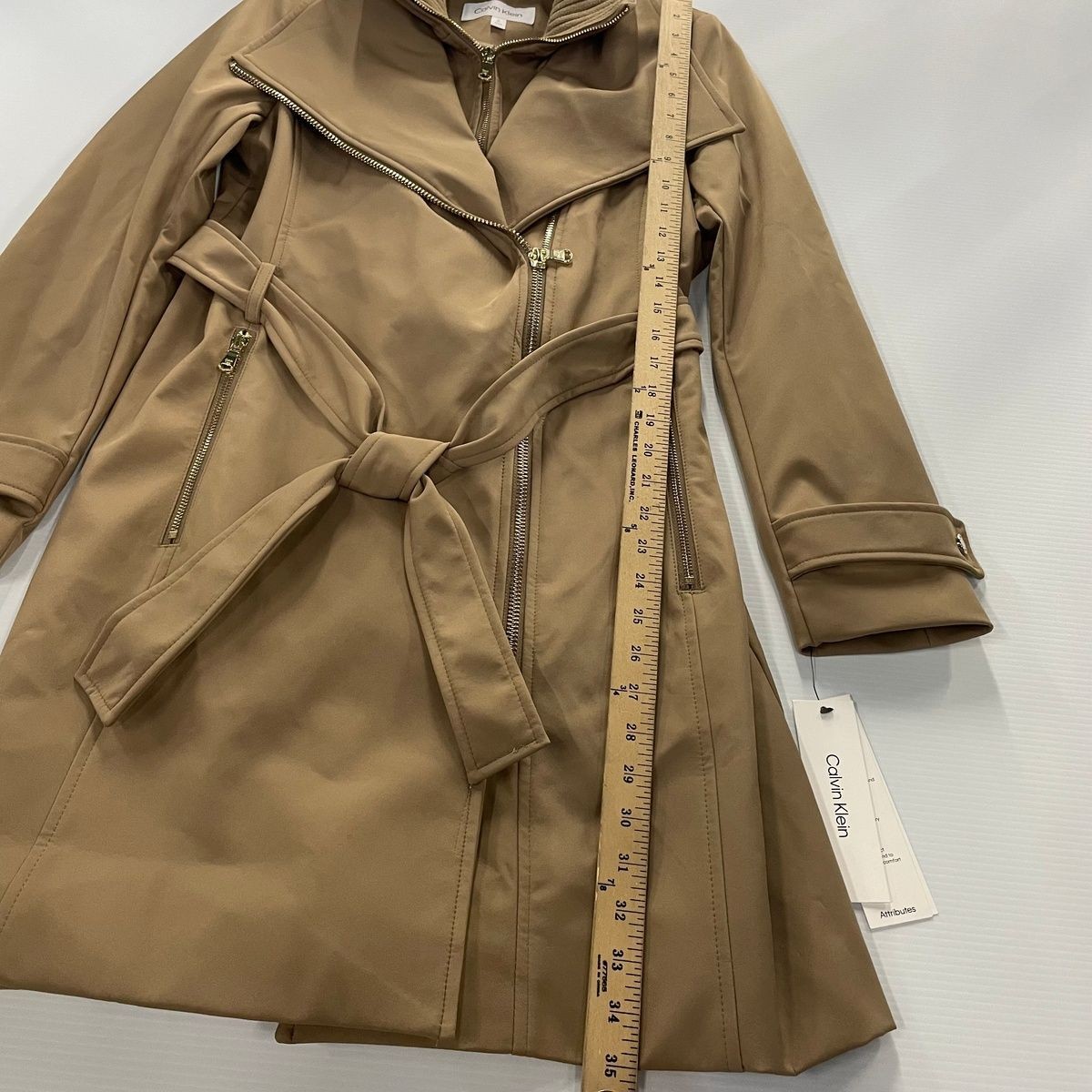 CALVIN KLEIN Long Sleeve Belted Wrap Coat Women's Size S Caramel thumbnail 10