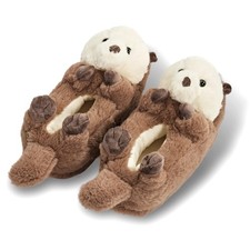 Acogedoras pantuflas difusas de felpa de nutria para mujer con pinzas, medianas, casa divertida