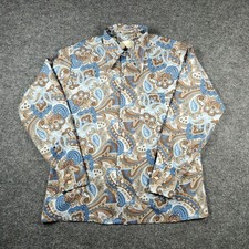 Vintage Sears Kings Road Shirt Mens L Perma-Prest 70's Disco Blue Brown Paisley