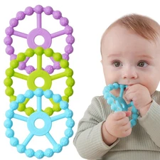 3 Pack Ring Teether Baby Infant Toys, Silicone Teething Ring Toys for Babies 6