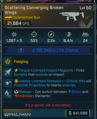 Borderlands 4  BROKEN WINGS SMG SHOCK/ INCENDIARY TORGUE IMPACT JAKOBS