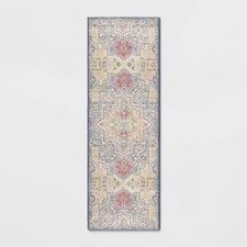 2'4"x7' Washable Zebrina Medallion Style Printed Runner Rug Light Yellow/Blue -