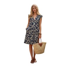 Free People Blue Cream Floral Button Pocket Mini Dress Small Cottagecore Boho