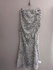 Cider Cream & Black Animal Print Ruched Front Slit Midi Dress XS Size 6 NWT