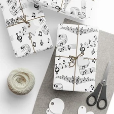 Music Note Gift Wrap, Musical Theme Wrapping Paper in Matte or Glossy Finish