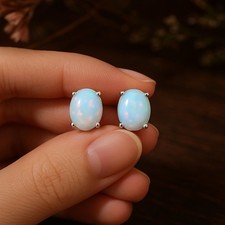 Opal Ohrstecker 925 Sterlingsilber Echtes Welo Feuer Äthiopien 9x7mm