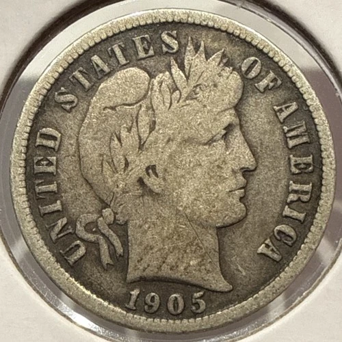1905-S Barber Dime 10C Silver Coin - VG / F Detail (U49)