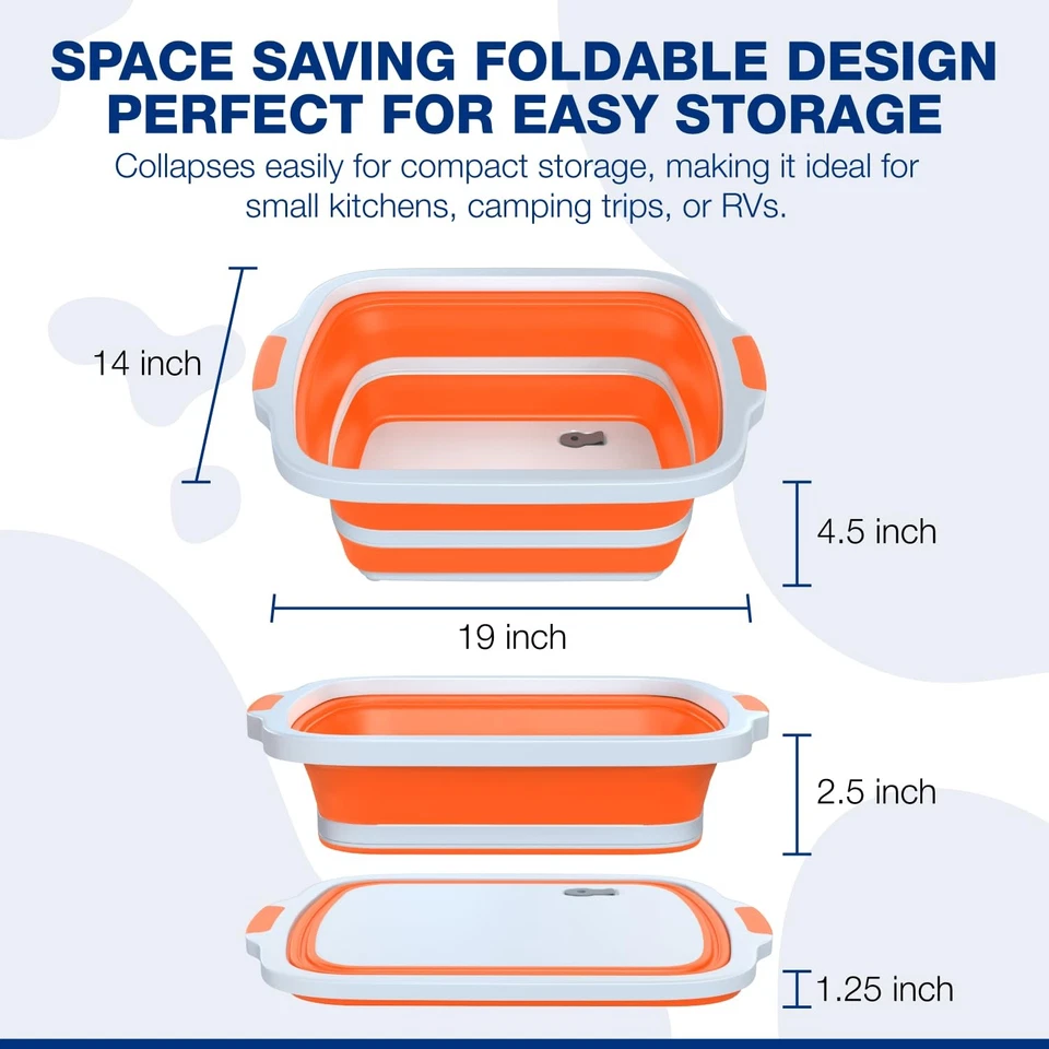 Paquete de 2 tinas plegables XL para preparar barbacoa con tabla de cortar incorporada, tapa y colador... Foto 3 de 4