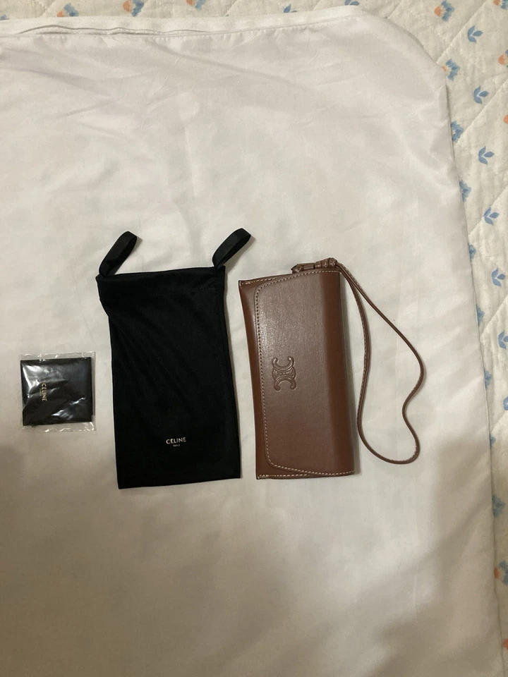 Celine Sunglasses Case Wristlet Brown Leather with Logo - Image 2 of 4